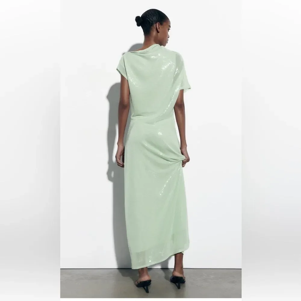 ZARA SEQUIN ASYMMETRIC KNIT DRESS LIMITED EDITION Maxi Formal - Picture 4 of 11